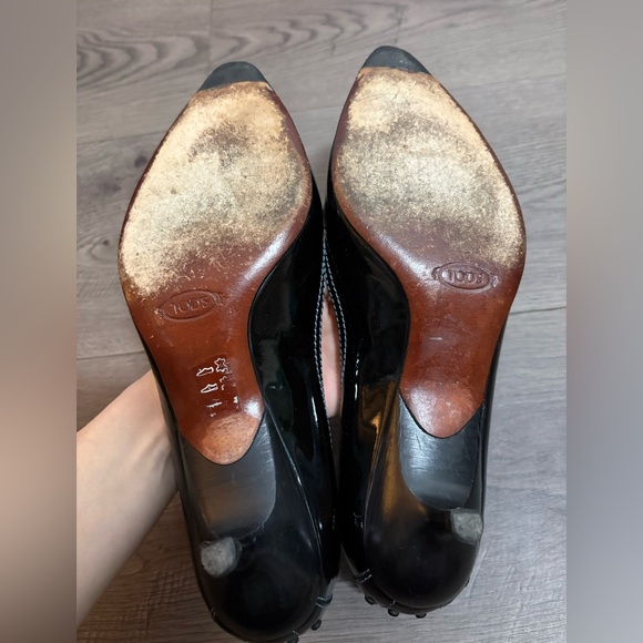Tod's Fifty Century Black Patent Leather Kitten Heel Shoes Quiet Luxury Classic - Picture 6 of 7
